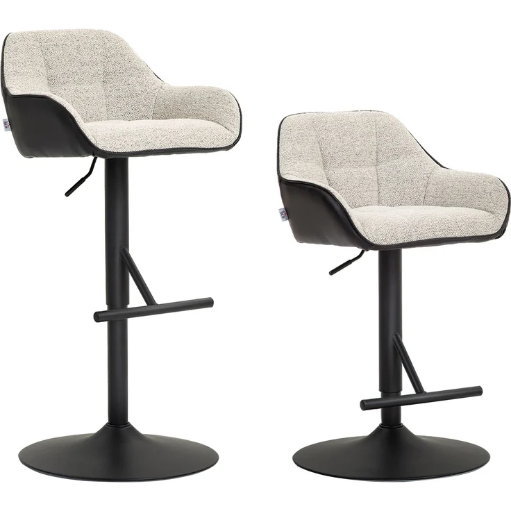 2er-Set Barhocker, höhenverstellbare Barstühle, Stoff in Leinenoptik und Stahlgestell, 52,5 x 53 x 86,5–108 cm, grau – Bild 1