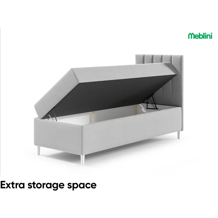 MEBLINI Kinderbett mit Bettkasten MAYA 1 90x200 Rechts – H3/Grau Samt Gepolstert Einzelbett mit Matratze - Polsterbett mit Stauraum - Bett mit Kopfteil – Stauraumbett – Bild 5