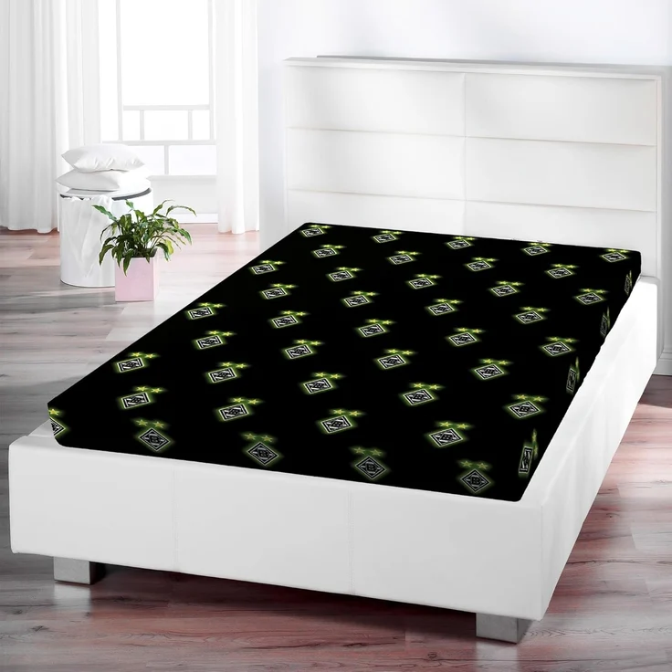 BERONAGE Spannbettlaken Borussia Mönchengladbach Spannbettlaken Schwarz 90/100 x 190/200 cm, 100% Baumwolle, Gummizug: ja, (1 Stück), Die Fohlen Elf – Bild 2
