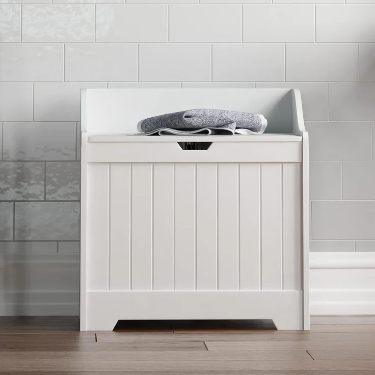 Home Discount priano Badezimmer Schrank Schrank Brust Mülleimer Holzkorb Einheit Wäschesack, Weiß – Bild 3