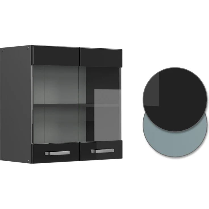 Küchenglasschrank R-Line Schwarz Hochglanz 60 cm Vicco – Bild 6