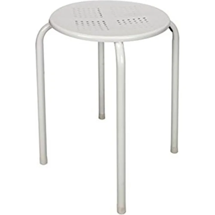 Robuster und stabiler Hocker aus pulverbeschichtetem Stahl in weiß, Höhe 45cm