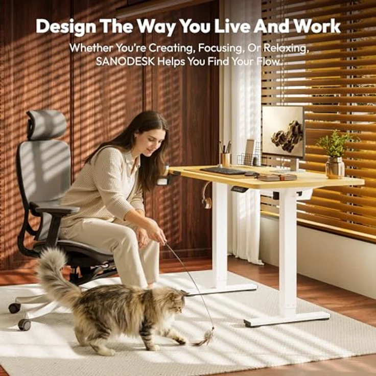 SANODESK Höhenverstellbarer Schreibtisch 110x60 cm mit KOMPLETTE TISCHPLATTE Schreibtisch Höhenverstellbar Elektrisch Ergonomischer Steh-Sitz Tisch Computertisch für Heimbüro Homeoffice(ahorn) – Bild 3