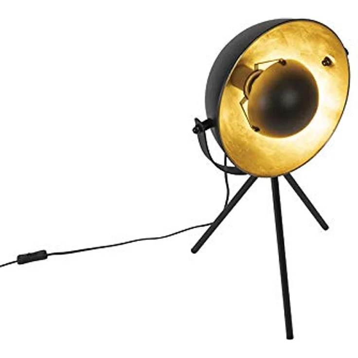 QAZQA Magnax Tischlampe schwarz mit goldfarbenem Innenleben, verstellbares Stativ 63,3 cm, LED geeignet E27, Industrielook für Wohnzimmer & Schlafzimmer – Bild 6