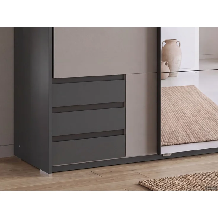 Schwebetürenschrank Kleiderschrank 138 cm Grafit Spiegel Sandgrau Passepartout – Bild 4