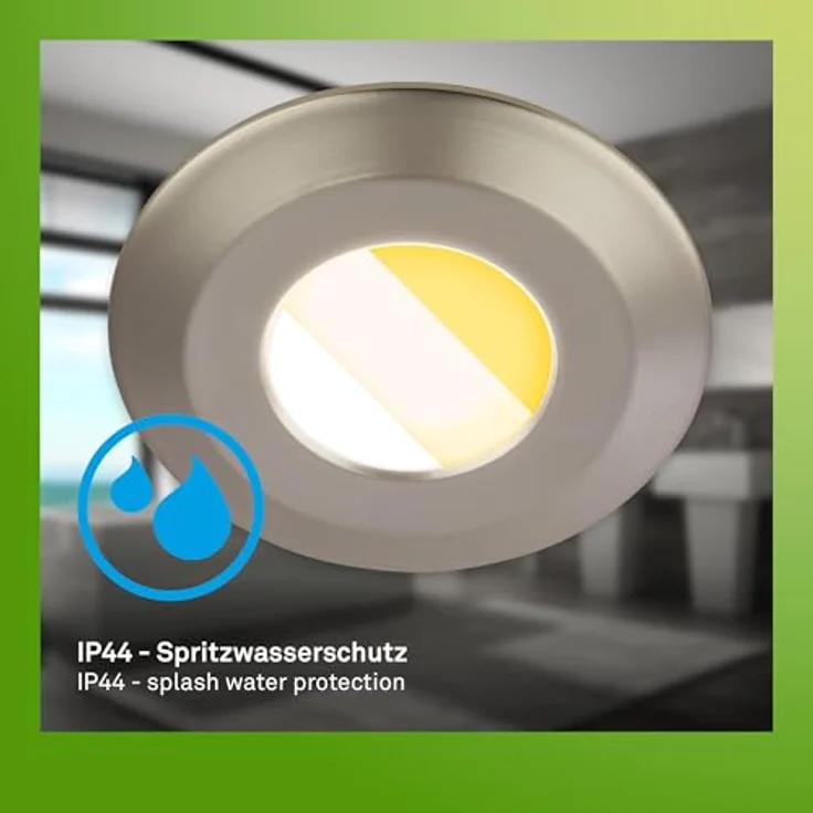 BRILONER LED Bad Einbaustrahler 3er Set, dimmbar, Farbtemperaturwechsel 2500K-4000K, IP44, 50% recyceltes Gehäuse, flach, Matt-Nickel – Bild 5