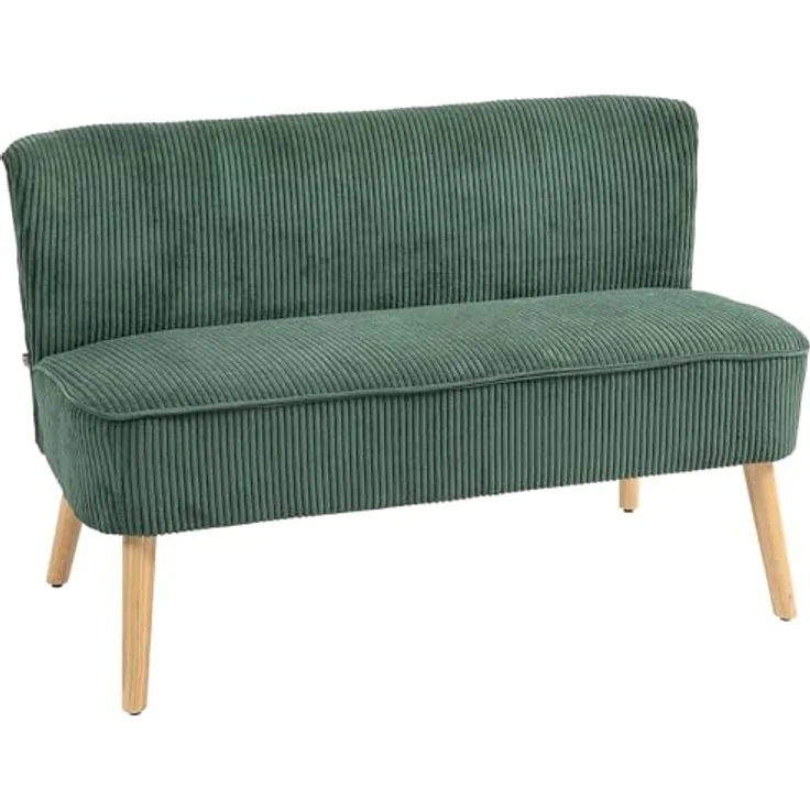HOMCOM 2-Sitzer Sofa, Couch mit Kordoptik, Holzbeine, Doppelsofa 1 Teile, für Wohnzimmer, Schlafzimmer, 117 x 56,5 x 77 cm, Grün – Bild 2
