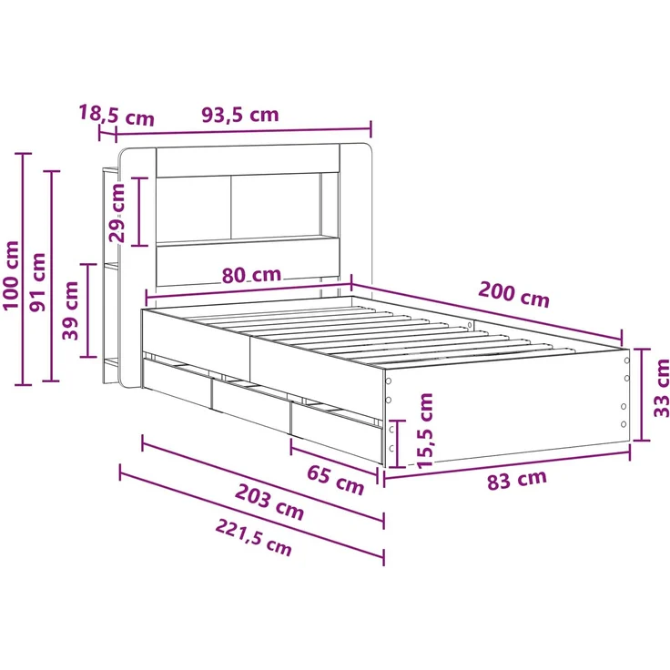 vidaXL Bettgestell mit Stauraum und Kopfteil Betongrau 80 x 200 cm 3433998 – Bild 11