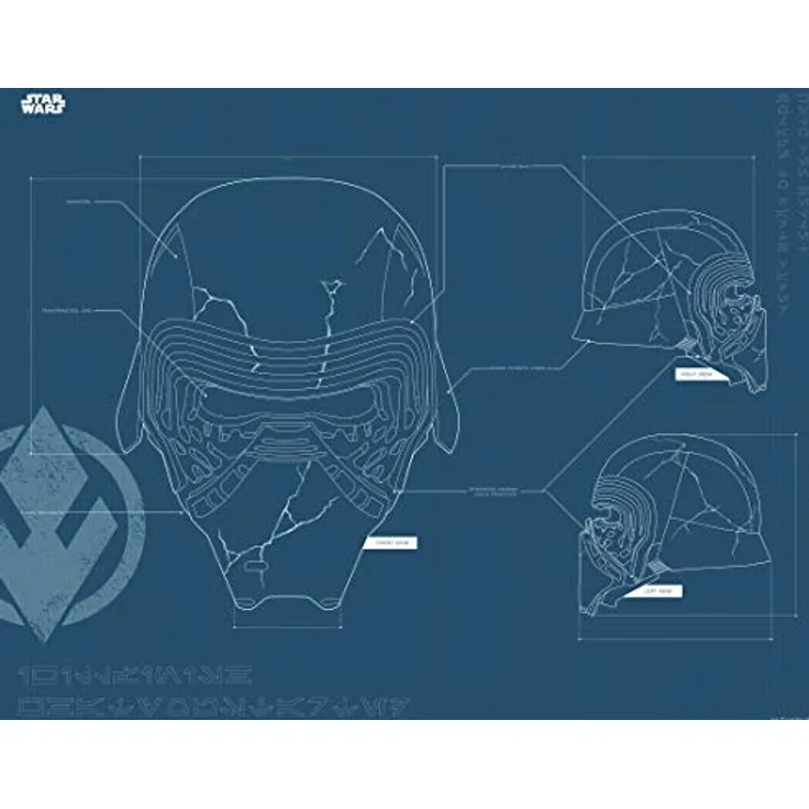 Komar Wandbild | Star Wars EP9 Blueprint Kylo Helmet | 50 x 40 cm, fotorealistischer Kunstdruck, seidenmatte Oberfläche, ohne Rahmen