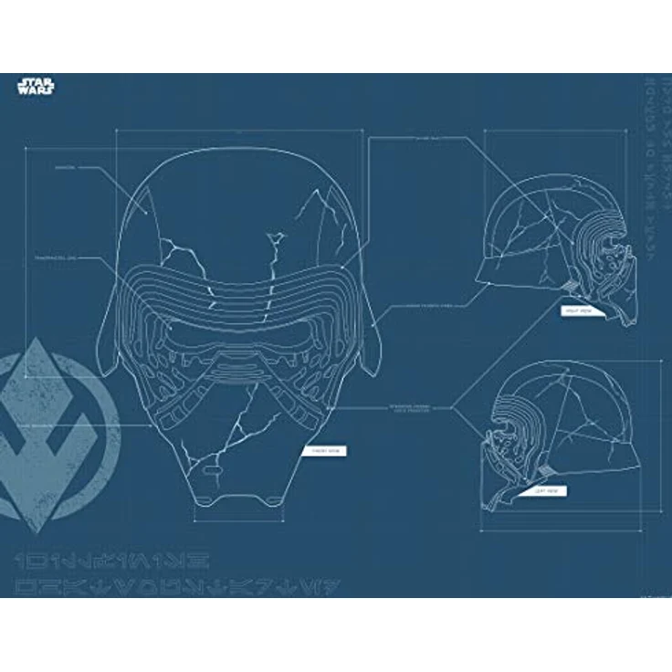 Komar Wandbild | Star Wars EP9 Blueprint Kylo Helmet | 50 x 40 cm, fotorealistischer Kunstdruck, seidenmatte Oberfläche, ohne Rahmen – Bild 1