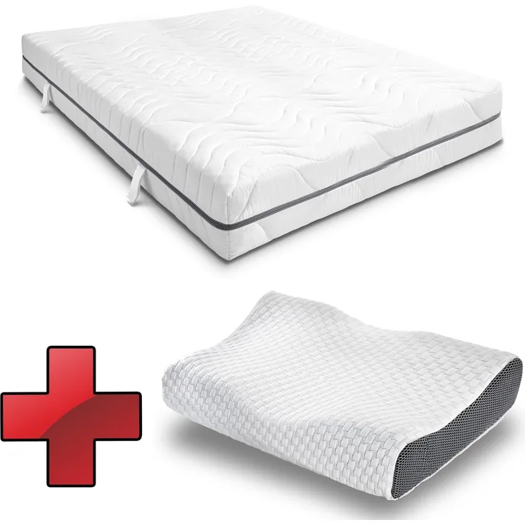 7 Zonen Viskoelastik-Matratze Sleezzz Smart 140 x 190 cm, Höhe 18 cm, Härtegrad H3 mit Air Memoryschaum + Sleezzz® Premium Gel-Kissen