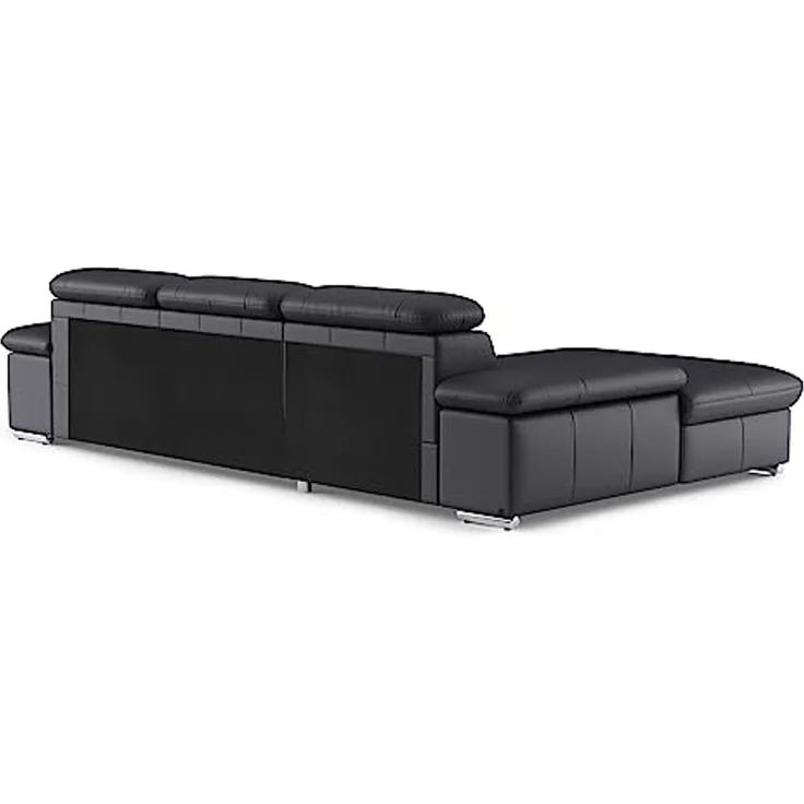 CAVADORE Echtleder-Eckcouch Valerie mit XL-Longchair / Ecksofa mit Kopfteilverstellung, großem Longchair + Metallfüßen / 286 x 73 x 174 / Leder Schwarz – Bild 4