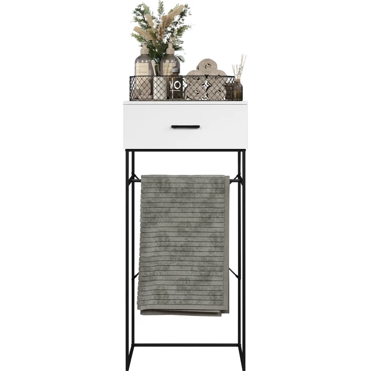 trendteam smart living - Strike - Beistelltisch - Weiß/Schwarz - Wohnzimmertisch auf robustem Metallgestell - (BxHxT) 60 x 132 x 48 cm - praktische Schublade – Bild 4