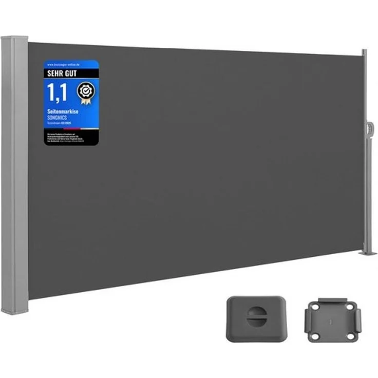 SONGMICS Seitenmarkise mit Stahl-Kasten, rostbeständig, ausziehbar, Anthrazit, 180x400 cm – Bild 1