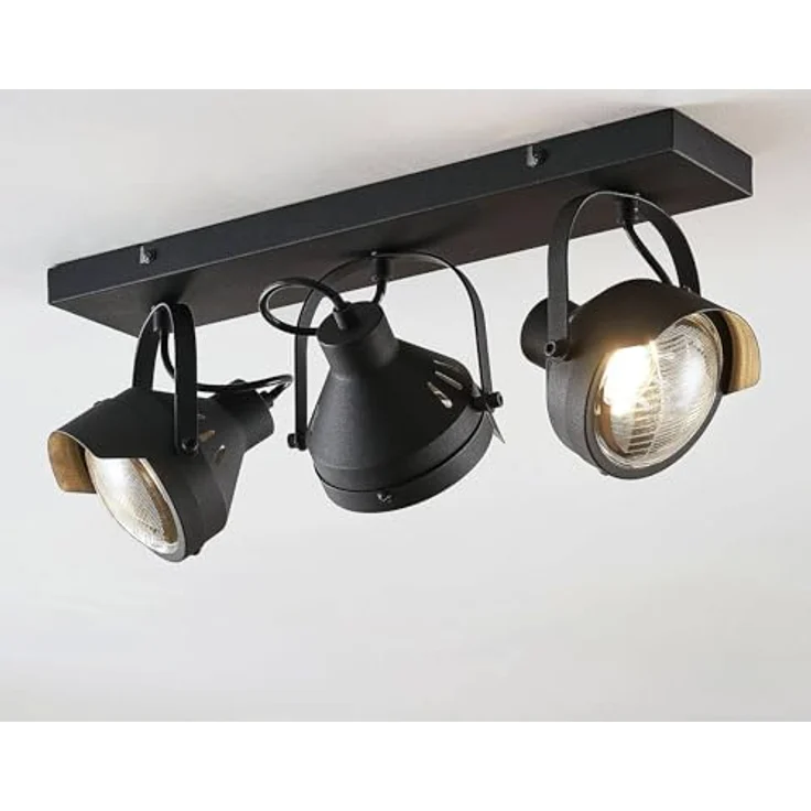 Lindby Strahler Henega, 3-flammige Deckenlampe im Vintage-Industriestil, schwarz, GU10, geeignet für Wohnzimmer, Esszimmer und Flur – Bild 2