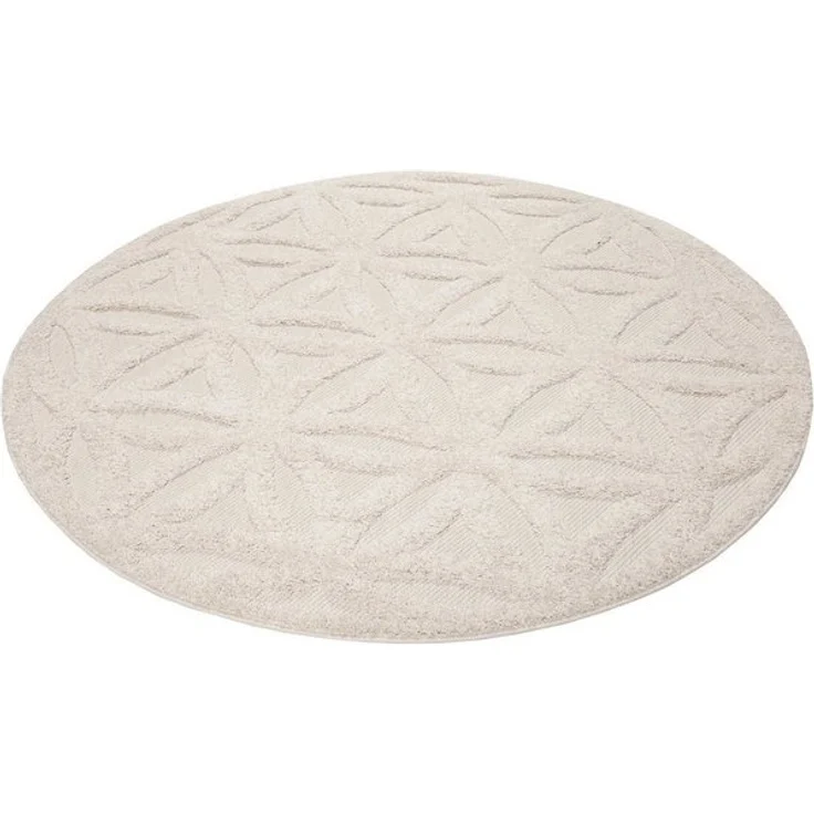 Esprit Outdoorteppich Shake, ESP54232, rund, Höhe: 2 mm, Hoch-Tief-Effekt, Blume des Lebens - Motiv, uni, robust, Terrasse – Bild 4