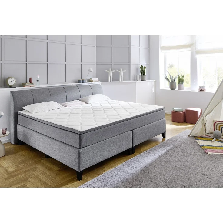 Boxspringbett >Marji< Familienbett in grau, Webstoff - 256x108x218cm (BxHxT) – Bild 2