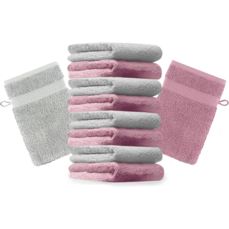 Betz Waschhandschuh 10 Stück Premium 16x21 cm Farbe Altrosa und Silbergrau, (10-St)