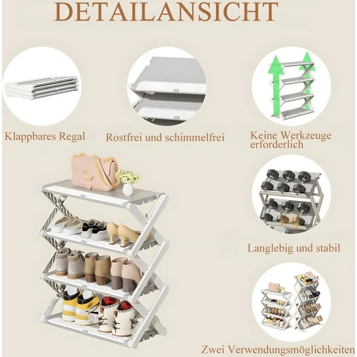 TUWENA Schuhregal Faltbares Schuhregal, Mehrschichtiges Hoch Schuh Organizer, 4 Etagen – Bild 4