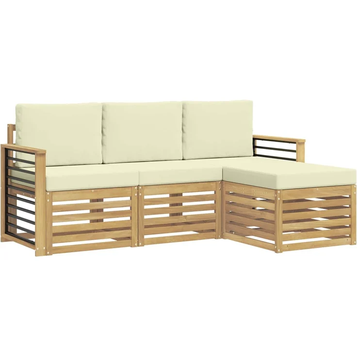vidaXL Outdoor-Sofagarnitur 4 stk. Weiß und Creme Polyester 3391645 – Bild 2