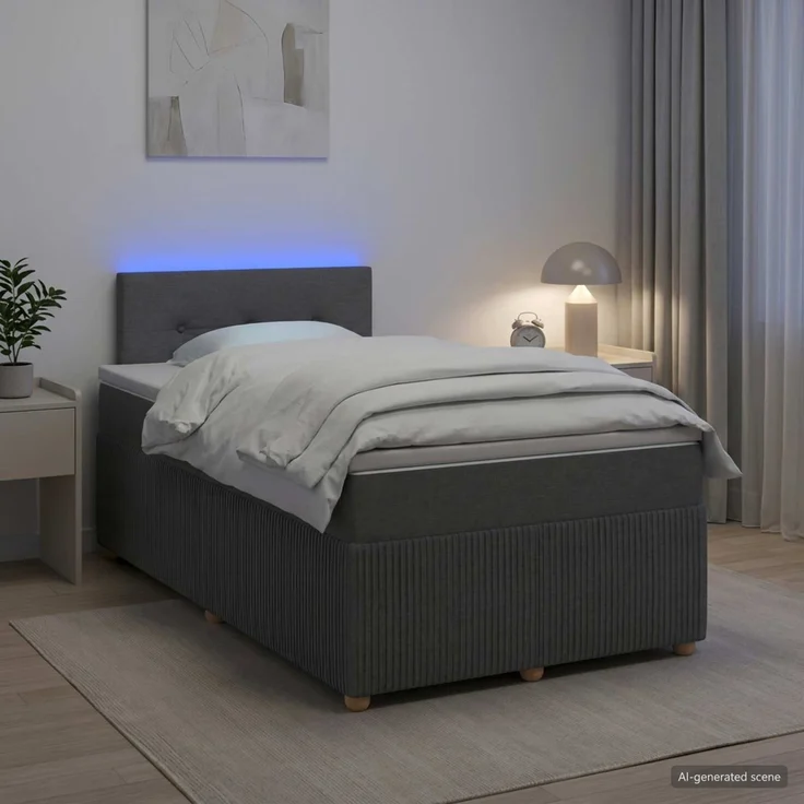vidaXL Boxspringbett mit Matratze Dunkelgrau 120 x 200 cm Stoff 3452905 – Bild 1