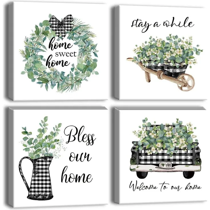 Leinwandbilder 4 Teilig Wandbild Kunstdruck Sweet Home Theme 30x30cm