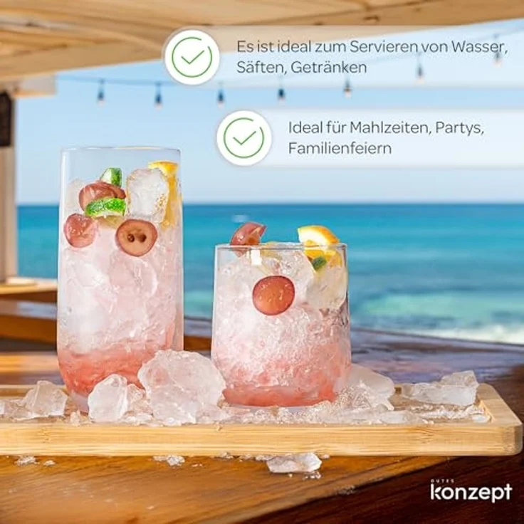 KONZEPT Gläser-Set 12 Teilig, 6er Longdrinkgläser 400ml und 6 er Trinkgläser 300ml, 12-tlg, Wassergläser Set, Ideal für Saft, Cocktails, Longdrinks, Eiskaffee – Bild 2