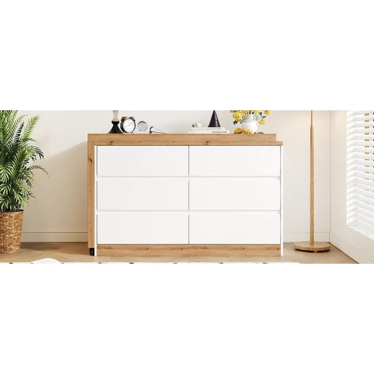 ZUBALIYA Schreibtisch mit feststellbaren Rollen – multifunktionales Design, 4 cm dickere, drehbare Tischplatte, fest arretierbar, weiß/Eiche, Faltbarer Schreibtisch, Eckschreibtisch, Sideboard,Dicke Materialie – Modell N880P4642189O – Bild 25
