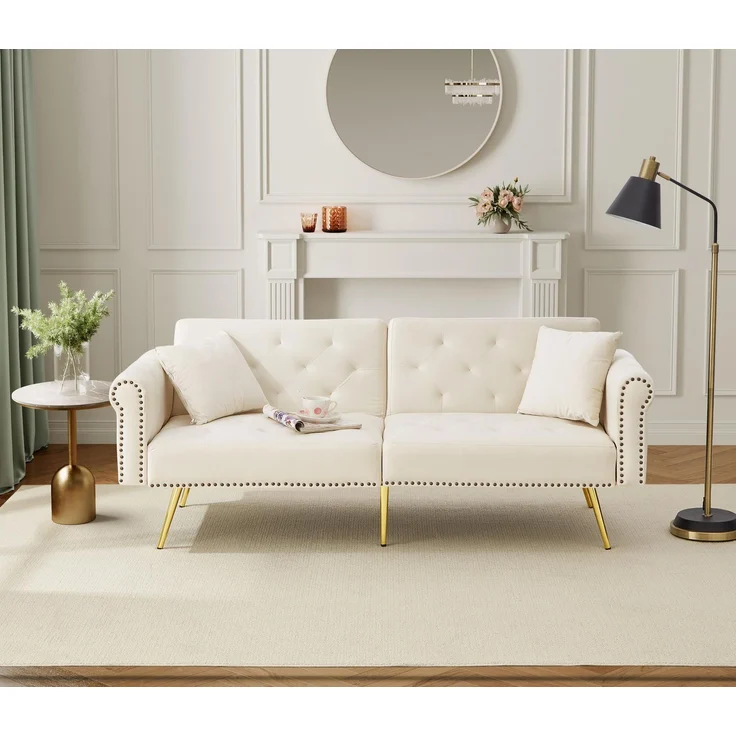 Schlafsofa mit unabhängig verstellbarer Doppel-Rückenlehne, eleganter Samtstoff, vergoldete Metallfüße,mit 3-facher Rückenverstellung – Bild 6