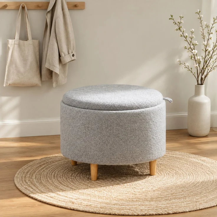 Polsterhocker aus Polyester mit Stauraum und umkehrbarem Deckel, 56x56x42 cm, Grau – Bild 2