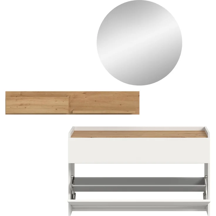 Garderobenkombination B/H/T: 197x140x32 cm in weiß Nachbildung und Artisan Oak Nachbildung – Bild 3