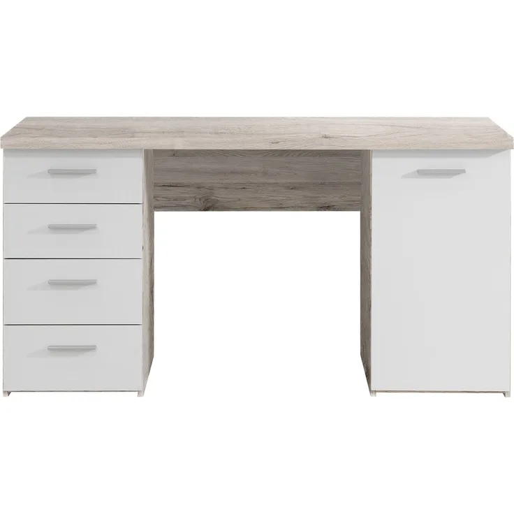 Schreibtisch >Balu< in Sandeiche Weiß matt - 145x76,3x60cm (BxHxT)
