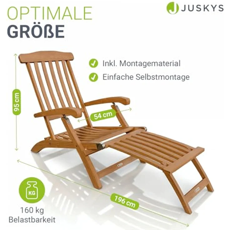 Juskys Gartenliege Evia, klappbar aus geöltem Akazienholz, 4-fach verstellbare Rückenlehne, Natur – Bild 2