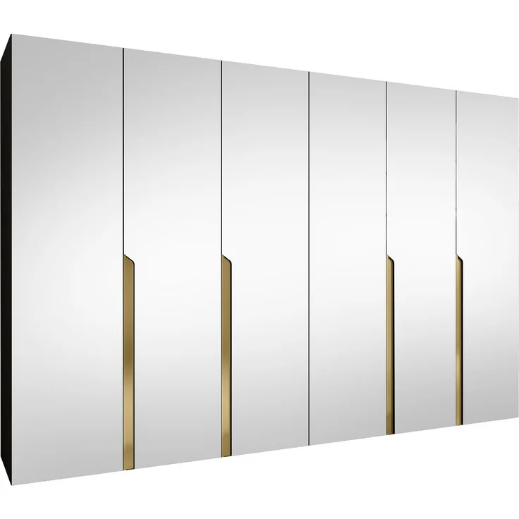 Kleiderschrank Veluna III 300 (Farbe: Schwarz / Schwarz + Gold)