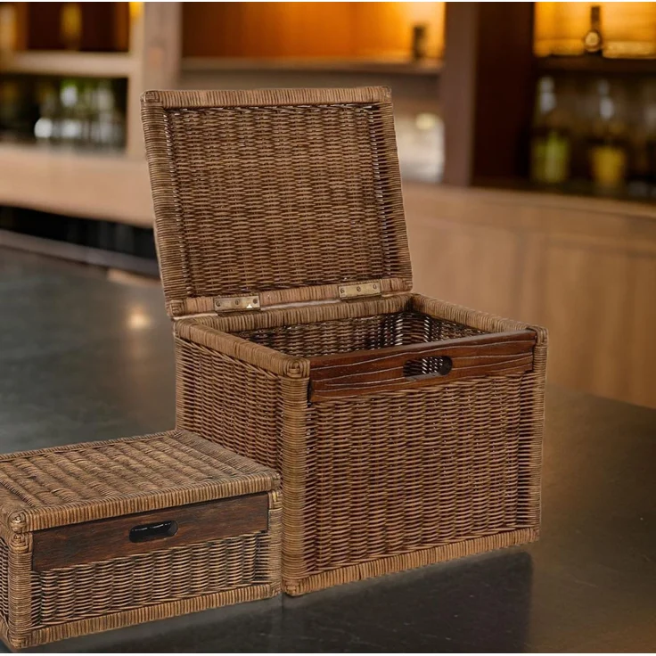 Krines Home Aufbewahrungskorb Hoher Korb mit Deckel Rattan geflochten Regalkorb Aufbewahrungsbox – Bild 3