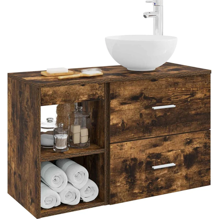 vidaXL Badezimmerschrank-Set 2 stk. Geräucherte Eiche 3403868 – Bild 3