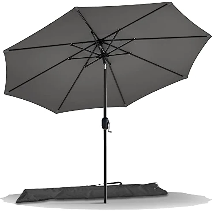 VOUNOT Sonnenschirm 270 cm mit Kurbelvorrichtung, Knickbar, Sonnenschutz UV-Schutz, Balkonschirm Gartenschirm Marktschirm mit Schutzhülle, Grau – Bild 2