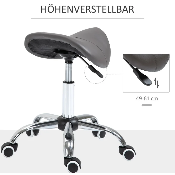 HOMCOM Rollhocker, PU, Metall, Grau, 52L x 53B x 49-61H cm – Bild 4
