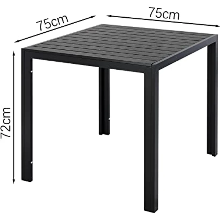 Clevich Gartentisch Wetterfeste, 75x75 cm, Outdoor-Esstisch, WPC Balkontisch, Aluminiumrahmen, Wetterfeste Gartenmöbel, Quadratischer Terrassentisch, Schwarz – Bild 3