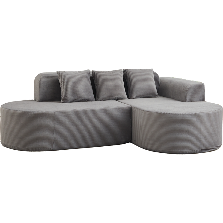Ecksofa mit großzügiger Sitzfläche, grauer Cordbezug und geschwungenem Chaiselongue-Design,70x220x155 cm – Bild 6