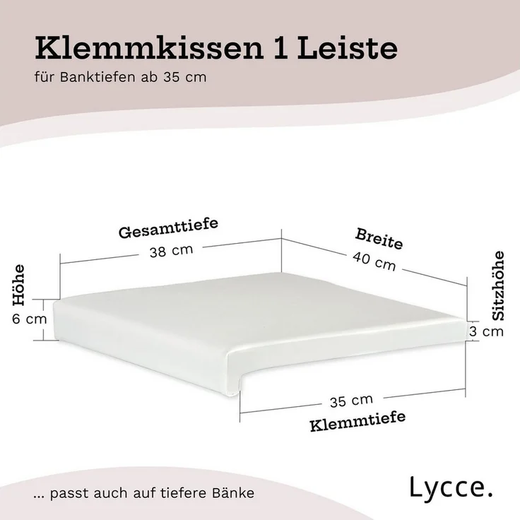 Lycce Bankauflage Klemmkissen, Sitzkissen 1 Leiste, 35cm Klemmtiefe, weich gepolstert, (1 St), verrutscht nicht, hochwertiger Kunstlederbezug, verschiedene Farben – Bild 3