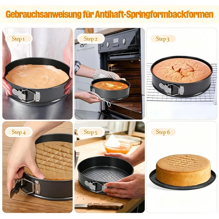 Kityhome Springform Kuchenform Backform Set 3tlg 24 26 28 cm,antihaft Carbonstahl, (3-tlg), eckig,rund,herzförmig(11/10.2/9.4in),hitzebeständig bis 220°C – Bild 4