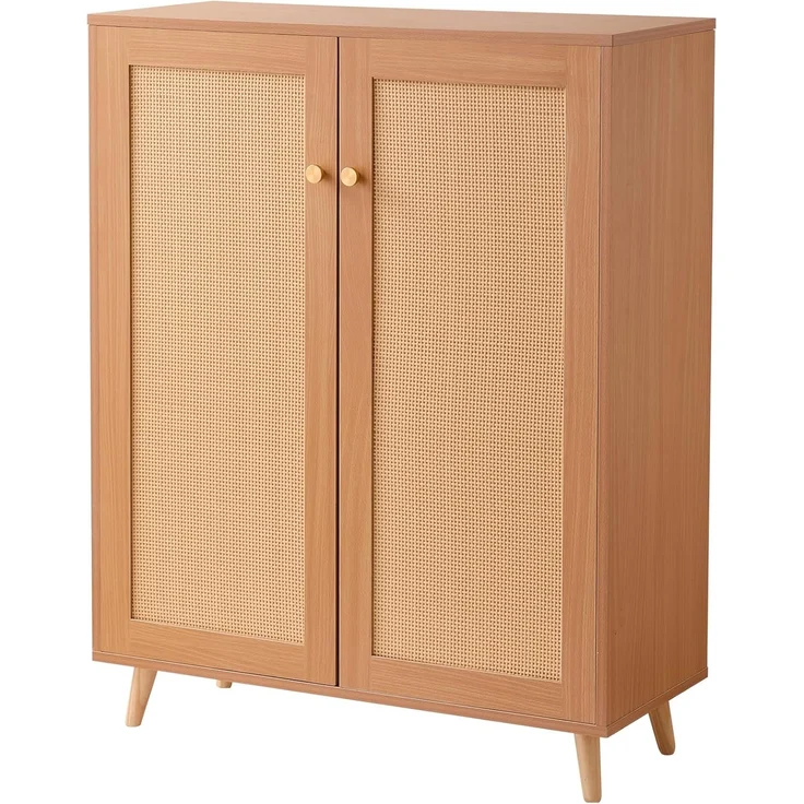 VEVOR Rattan-Schuhschrank 5-stufiger Schuhschrank Schuhkommode mit 2 Türen & verstellbaren Regalen, 102 cm hoher Rattan-Schuhschrank für den Eingangsbereich, ideal für Schrank Flur helle Holzfarbe – Bild 9