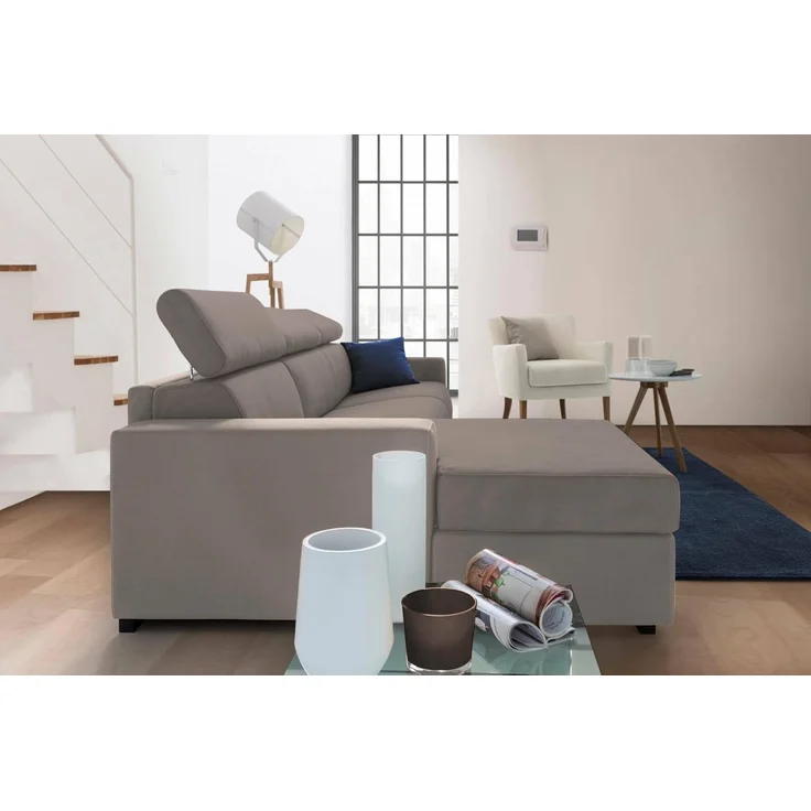 Talamo Italia - Schlafsofa mit Halbinsel Aleandra, Sofà mit Sinistra-Stauraum-Halbinsel, schmale Armlehnen, 100 % Made in Italy, 260 x 95 x 85 cm, Tortora – Bild 5