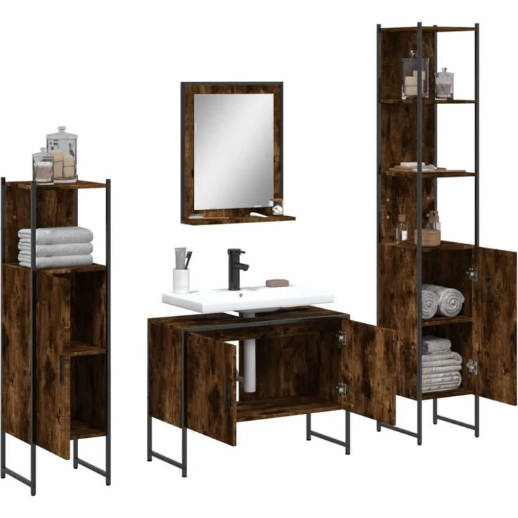 vidaXL 4-tlg. Badmöbel-Set Räuchereiche Holzwerkstoff 3214361 – Bild 8