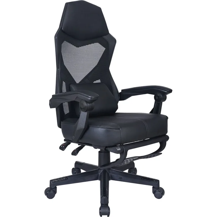 Carryhome 'COLE' Gaming Stuhl, Kunstleder schwarz, 59 x 108 x 56 cm, mit Fußstütze und Lordosekissen