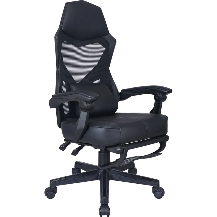 Carryhome 'COLE' Gaming Stuhl, Kunstleder schwarz, 59 x 108 x 56 cm, mit Fußstütze und Lordosekissen – Bild 1