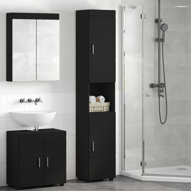 vidaXL Badezimmerschrank-Set TULUM Schwarz 37 x 31,5 x 203 cm 880352 – Bild 1