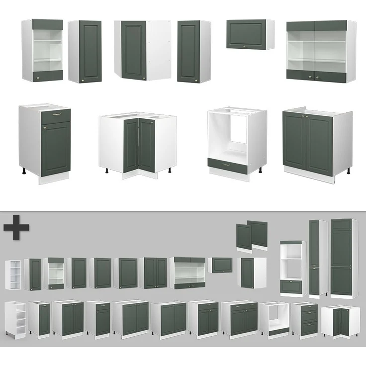 Eckküche Fame-Line Grün-Gold Landhaus/Weiß 190 x 60 cm , AP Anthrazit Vicco – Bild 6