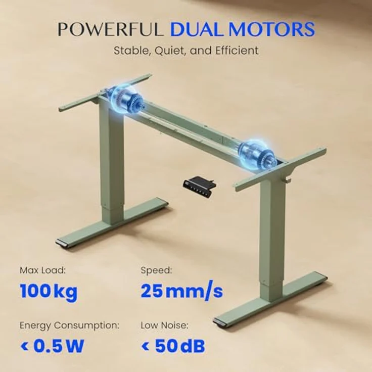 FLEXISPOT Höhenverstellbarer Schreibtisch Gestell, Elektrisch Tischbeine mit 2 Motoren & LED-Höhenanzeige & 4 Speicherfunktionen, inkl. 2 Haken & Kabelmanagement, Minzgrün – Bild 4